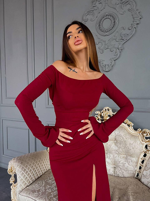 Женское элегантное праздничное платье с разрезом на ножке Бордо, 42/44 Одесса - изображение 4