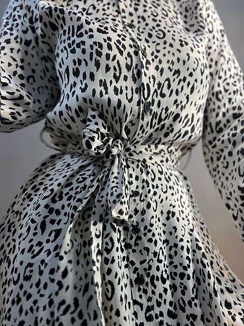Платье женское Mix Ray 4219 леопардовый принт короткое на пуговицах с поясом белое, белый, S Киев - изображение 5