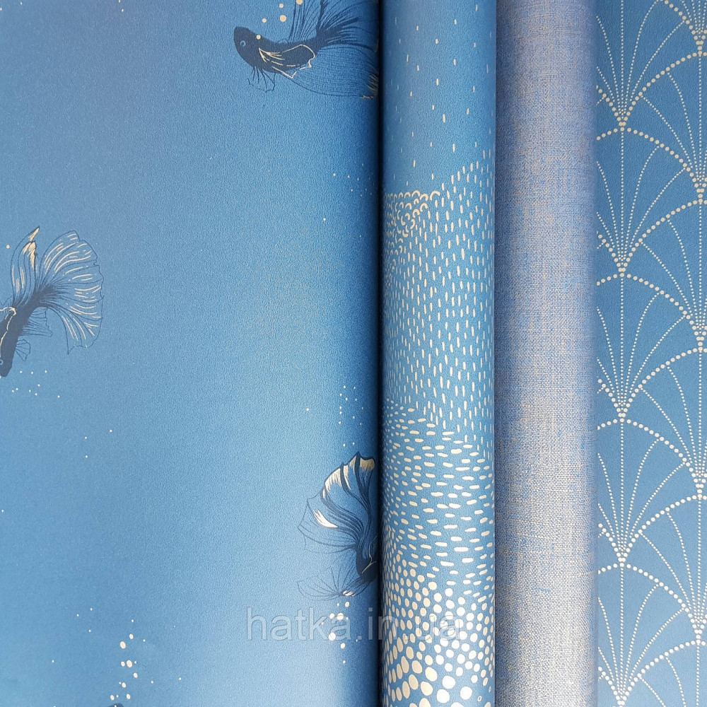 Шпалери вінілові на флізелін Caselio The Place to bed 0.53х10 м золота рибка чорна на темно синьому тлі Київ - фото 3