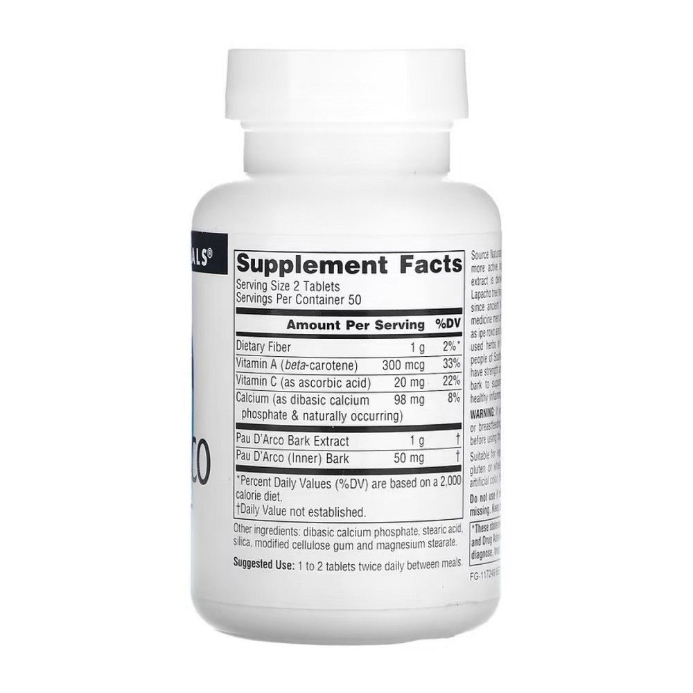 Экстракт коры муравьиного дерева Source Naturals Pau D'Arco Extract 500mg 100 таб Киев - изображение 2