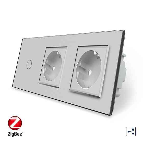 LIVOLO Розумний сенсорний прохідний/перехресний вимикач 1 сенсор 2 розетки Livolo сірий скло (V Коломия