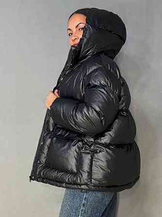 Куртка женская A-N 30046 глянцевая пуффер удлиненная с капюшоном S-M, черный, SM Киев