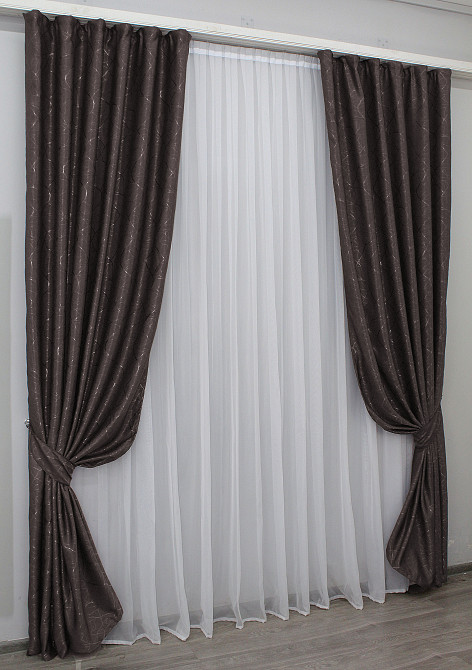 Комплект готових штор VR-Textil Льон Савана № 687ш Венге 100х270 см 2 шт (31-108) Київ - фото 3