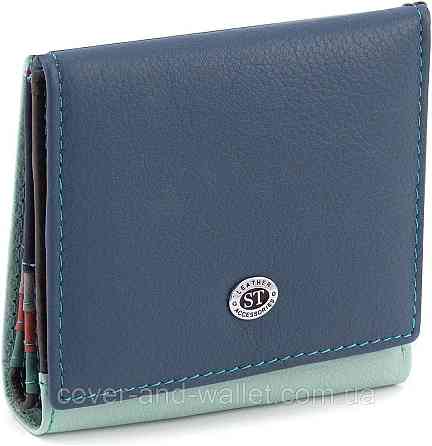 Бірюзовий жіночий гаманець маленького розміру на магнітах із натуральної шкіри ST Leather Київ