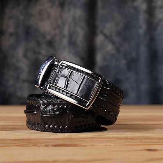 Ремень-автомат CROCODILE LEATHER 18010 из натуральной кожи крокодила Черный Киев