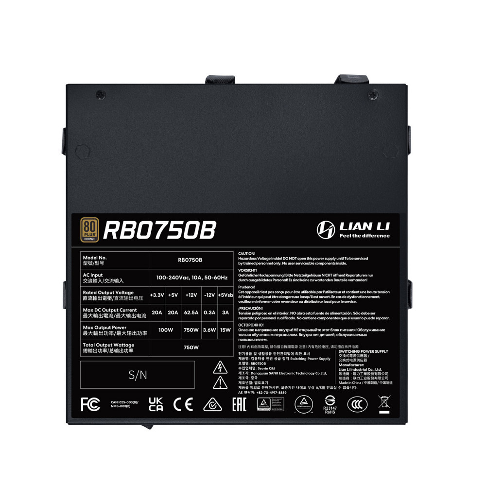 Блок питания Lian Li RB0750B, 80 Plus Bronze, Black, EU Cord (G9P.RB0750B.B000.EU) ( 21748 ) Харків - фото 2