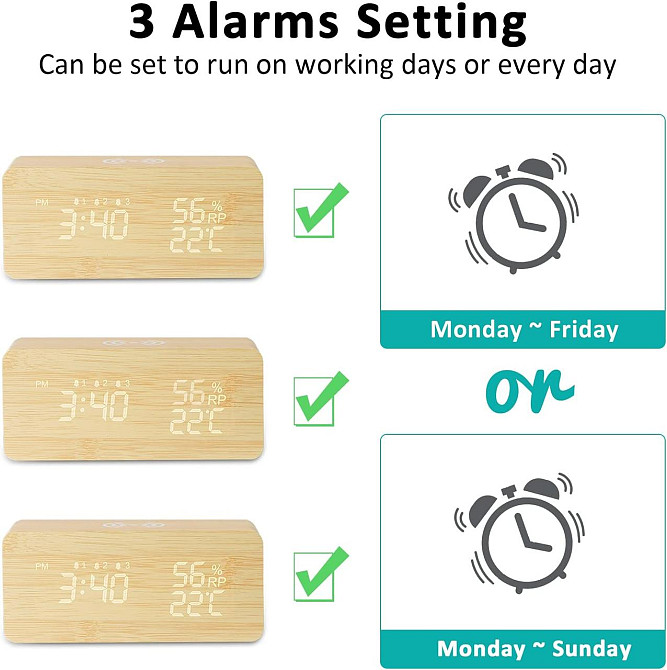 Цифровой будильник LAOPAO с беспроводной зарядкой, LED-дисплеем, 3 будильниками, температуры и влажности Киев - изображение 3