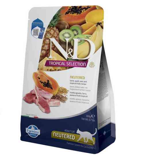 Сухой низькозерновий корм Farmina N&D Tropical Selection для стерилізованих дорослих котів з ягням та тропічними фруктами, 300 г Київ