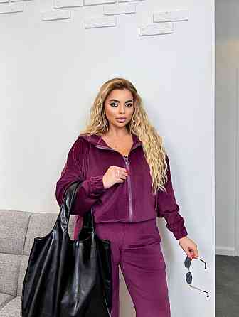 Жіночий теплий костюм-двійка: кофта та штани батал зі стразами велюр спорт на хутрі Марсала, 52/54 Одеса