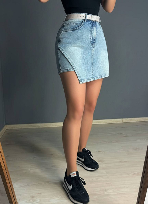 Шорти-спідниця жіночі Liana 4-050 джинсові короткі на запах з ременем блакитні, блакитний, 26, 26, 69 см, 97 см Київ - фото 10