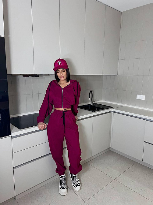 Женский прогулочный спортивный костюм двойка: кофта и штаны микровельвет Бургунди, 42/44 Одесса - изображение 4