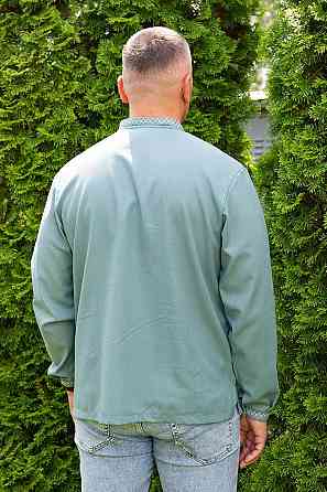 Вишиванка лляна чоловіча, довгий рукав, колір полин, топ Київ