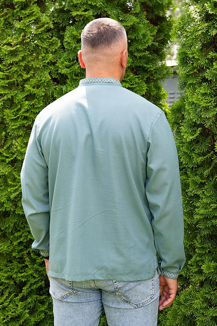 Вышиванка льняная мужская, длинный рукав, цвет полынь, топ Киев - изображение 2