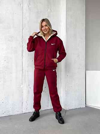 Жіночий теплий базовий костюм тринитка на флісі + Підкладка Штучне хутро Бордо, 44/46 Одеса