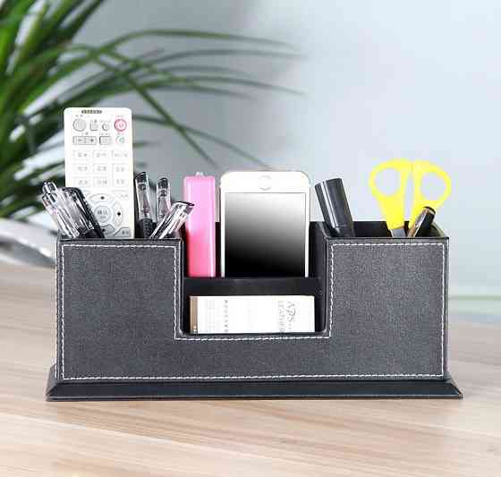 Органайзер для канцелярских пренадлежностей и аксессуаров,подставка настольная для канцелярии из искусственной кожи,черная Каменец-Подольский