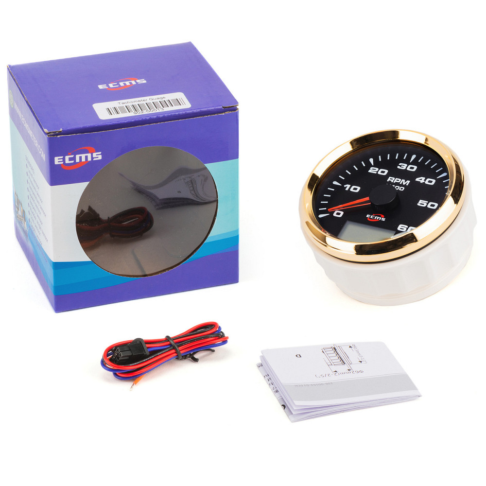 Тахометр ECMS HMH3-BG-6KL диаметр 85мм, рамка золото, дисплей черный Черкассы - изображение 2