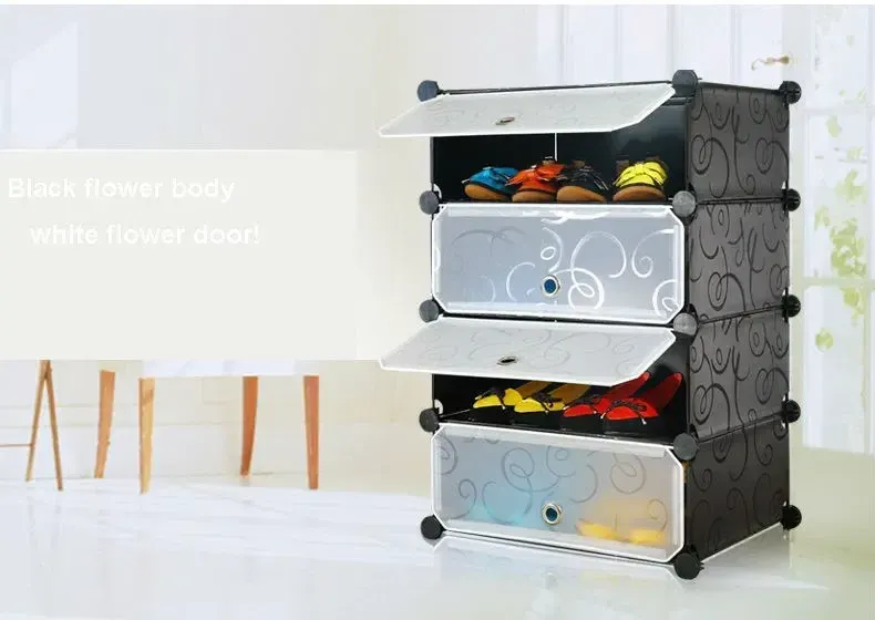 Шкаф пластиковый для обуви MP A1-4, 37x37x90 см, Черный / Тумба для обуви на 4 секции / Шкаф для обуви Коломия - фото 3