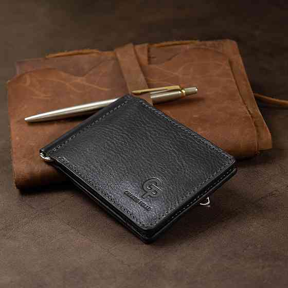 Мужской зажим для денег с монетницей GRANDE PELLE 11548 Черный Киев