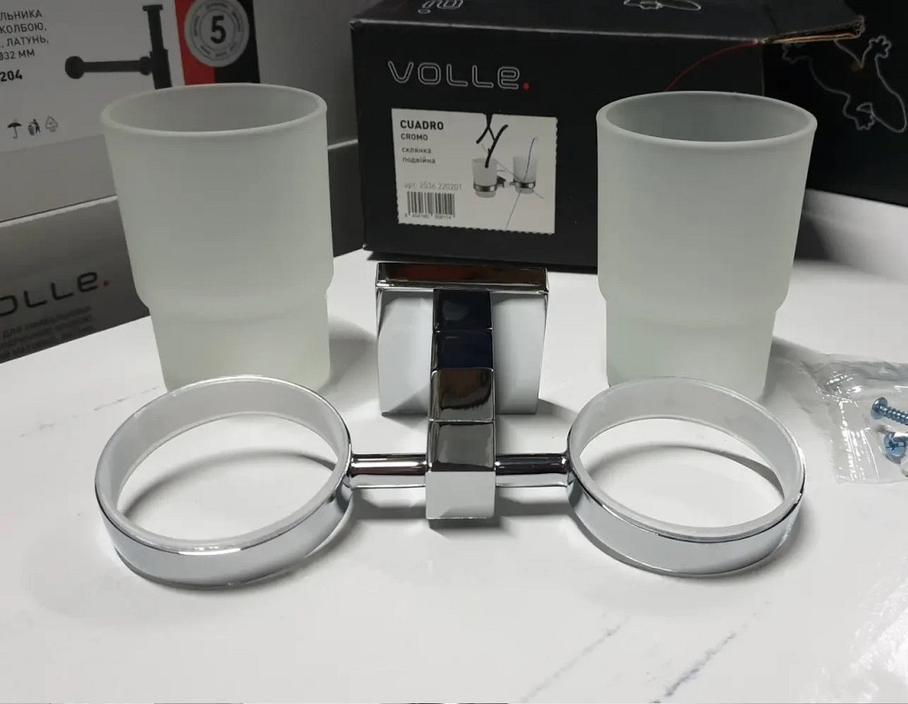 Стакан подвійний для зубних щіток VOLLE CUADRO cromo хром Київ - фото 2