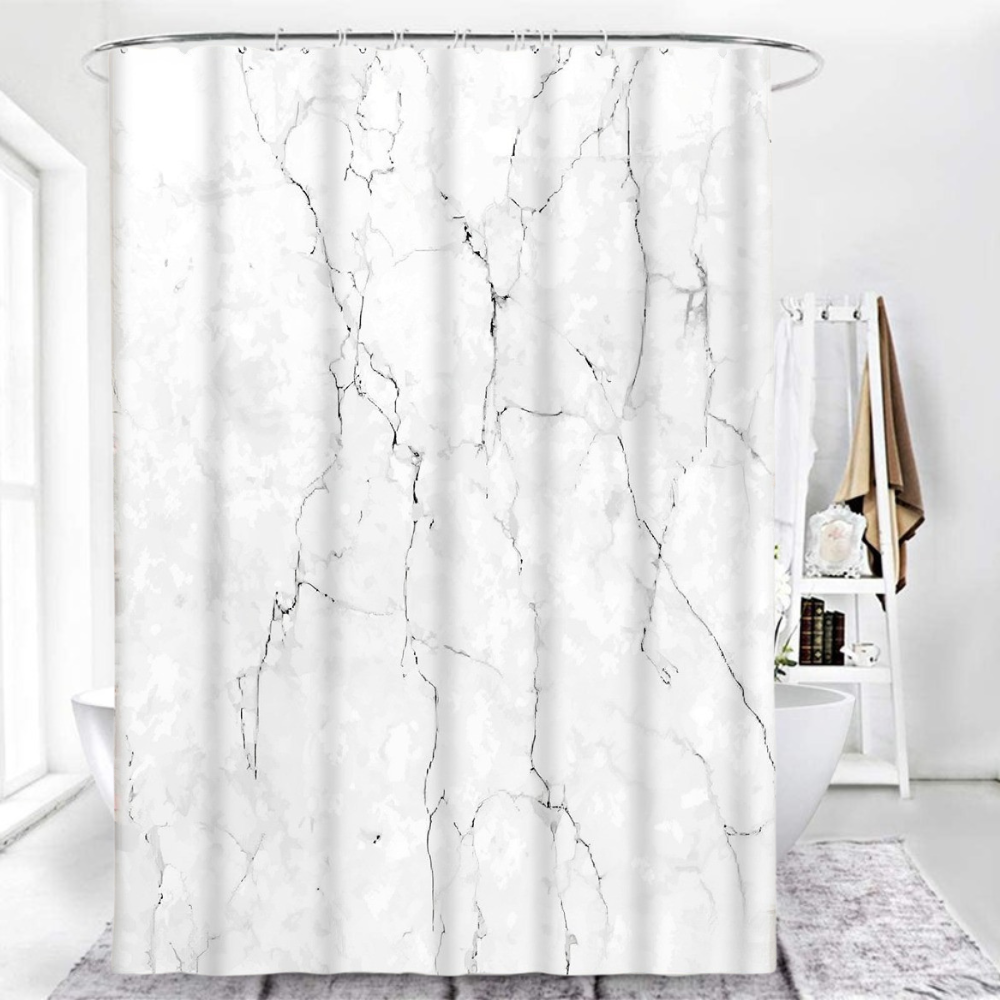 Шторка для ванной и душа с кольцами 180x180 см водостойкая, шторка для ванной комнаты с крючками,цвет белый гранит Каменец-Подольский - изображение 1