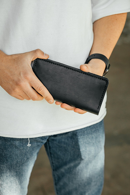 Чоловічий лонгер із натуральної шкіри, місткий чоловічий клатч, Чорний гаманець зі шкіри Crazy HorseMasterSem Київ - фото 4