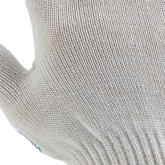 Рукавичка трикотажна, сині ПВХ крапки, 70% бавовна / 30% поліестер, 10