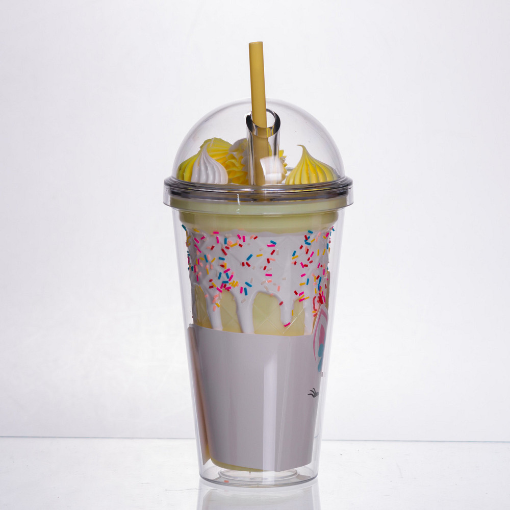 Yiwu пластиковий стакан з трубочкою і кришкою 400 мл багаторазовий Жовтий HP-18-1Y Коломыя - изображение 3