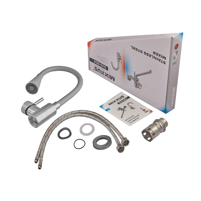 Кухонний змішувач MIXXUS SUS-011-T REFL.GRAY з силіконовим виливом з нержавіючої сталі SUS304, сірий вилив (MI8227) Харків - фото 4