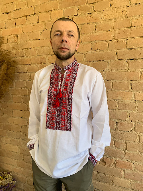 Вишиванка на домотканому полотні червоних кольорів Київ - фото 1