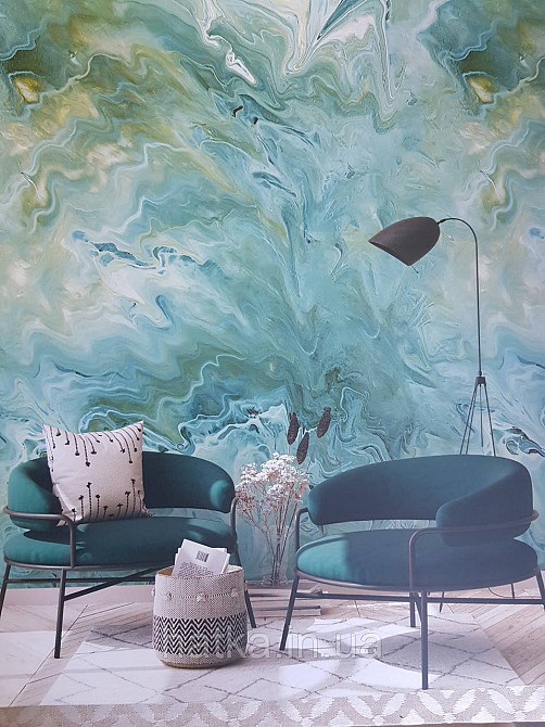 Обои виниловые Grandeco One roll one motif 1.59x2.8 панно 3д абстракция под камень изумрудные зеленые желтые Киев - изображение 1