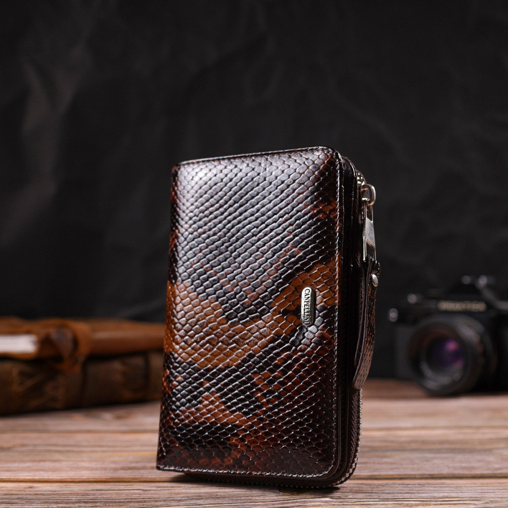 Отличное лакированное женское портмоне среднего размера из натуральной кожи с тиснением под змею CANPELLINI Киев - изображение 8