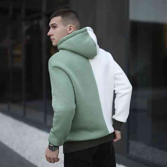 Молочное худи с цветными вставками мужское Pobedov 1touch. Худи мужское зима Киев