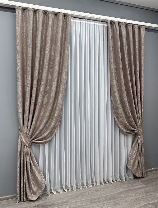 Комплект готовых штор VR-Textil Жаккард Sultan YL №1669ш Какао 135х270 см 2 шт (39-456) Киев - изображение 3