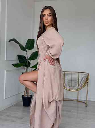 Жіноче романтичне плаття максі з натуральної тканини муслін 100% бавовна Беж, 42/44 Одеса