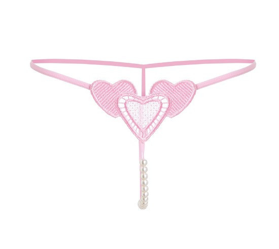 Женские трусики с бусинками розовые с сердечками - размер универсальный, резинка до 75см Киев - изображение 1