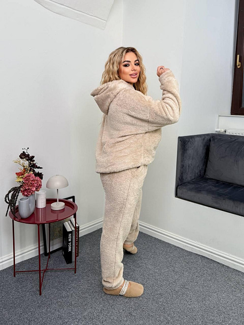 Жіноча затишна піжама двійка з капюшоном двостороння махра. Бежевий, 50/52 Одеса - фото 4