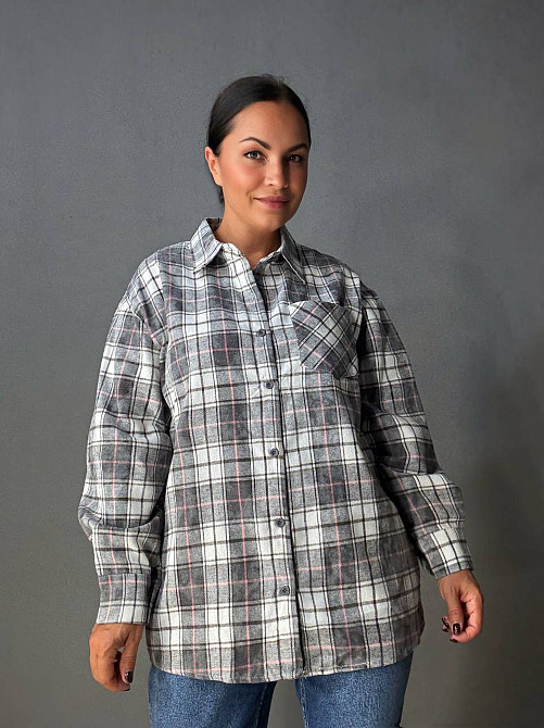 Сорочка жіноча YZY 7765 в клітинку оверсайз широка варена, сірий, one size Київ - фото 11