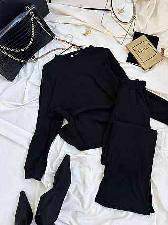 Женский базовый теплый костюм: кофта и брюки ангора рубчик Черный, 44/46 Одесса