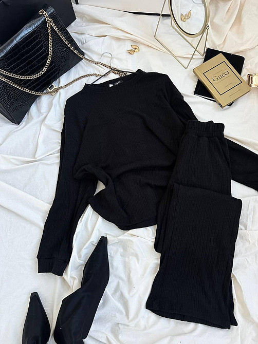 Женский базовый теплый костюм: кофта и брюки ангора рубчик Черный, 44/46 Одесса - изображение 3