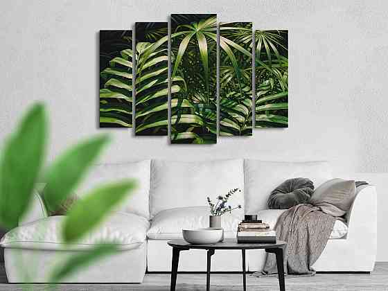 Модульна картина у вітальню / спальню Папороті мальовані Art-481_5 ( 80х118см ) Київ