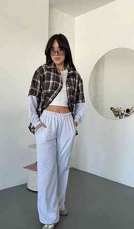 Женский костюм рубашка и брюки из турецкой фланели, оверсайз, шоколад + меланж, размер 42/46 Лубны