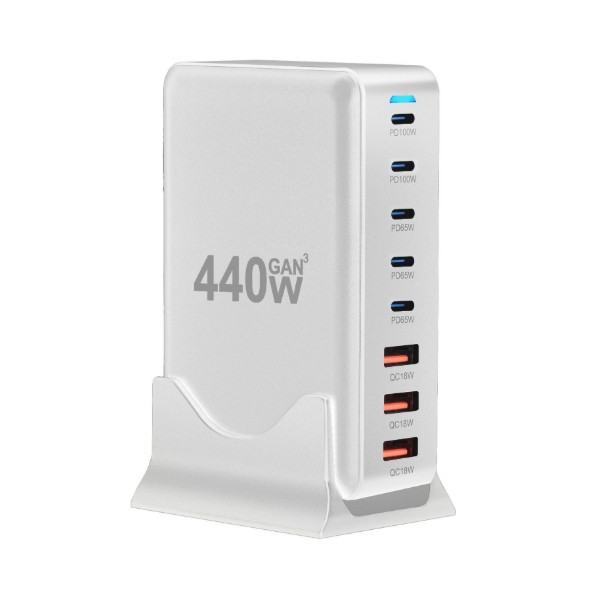 Сетевое зарядное устройство GaN YMX-908-440W (2Type-C-100W+3Type-C-65W+3USBQC3.0-18W) Белый Винница - изображение 1