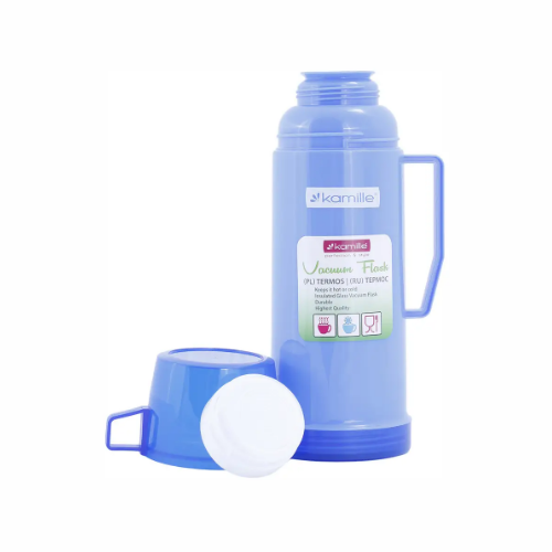Термос 600мл зі скляною колбою та пластиковою ручкою (синій, зелений, червоний) KAMILLЕ 2071 Житомир - фото 3