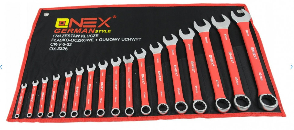 Набір комбінованих ключів OX-3226 6-32 мм, 17 шт, хром-ванадієва сталь Cr-V, прогумовані ручки, чохол-органайзер Одеса - фото 2