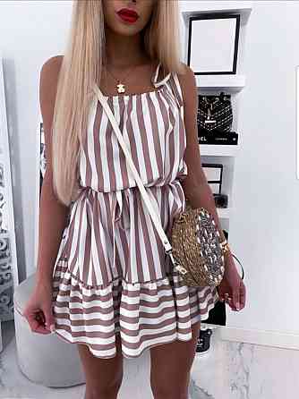 Літній сарафан на бретелях "Salma" оптом | Розпродаж моделі 46-48, Бежева смужка Київ