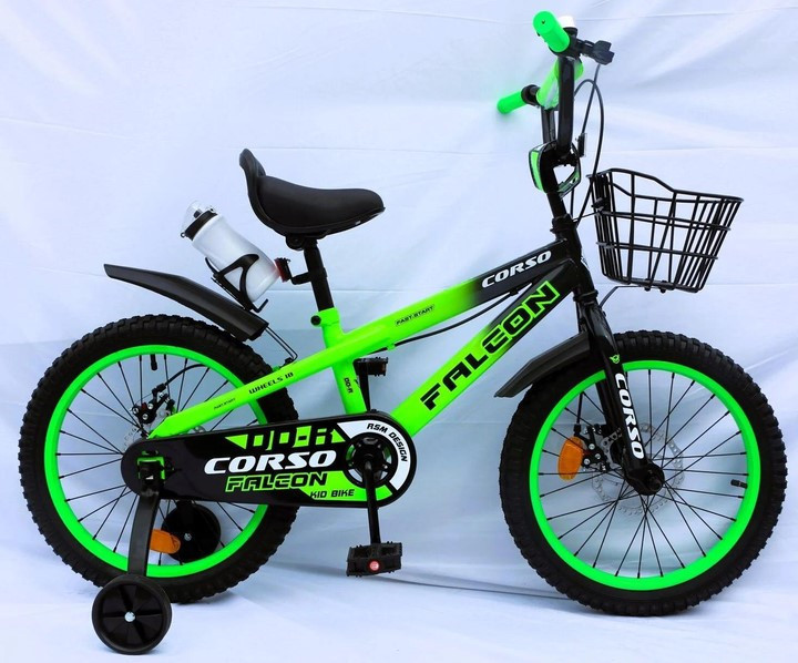 Велосипед Corso Falcon двоколісний 18 дюймів з додатковими колесами кошик дзвіночок Зелений (FL-18057) Чернигов - изображение 2
