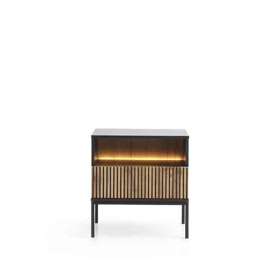 Тумба прикроватная с подсветкой Perfect Home Сенто / Sento S54 с 1 ящиком Черный/дуб один (PFH-091484) Днепр