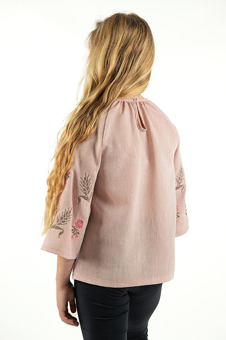 Вышиванка для девочек, льняная розовая Киев - изображение 4