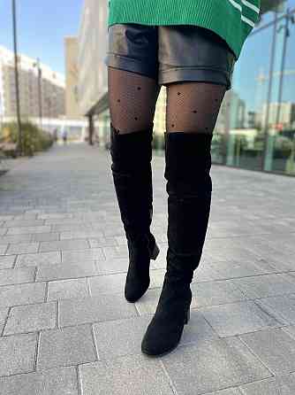 Nivelle Ботфорти зимові жіночі з натуральної замші чорні на підборах, наповнювач євро-вовна 536 Коломыя