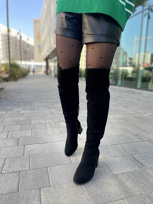 Nivelle Ботфорти зимові жіночі з натуральної замші чорні на підборах, наповнювач євро-вовна 536 Коломия - фото 6